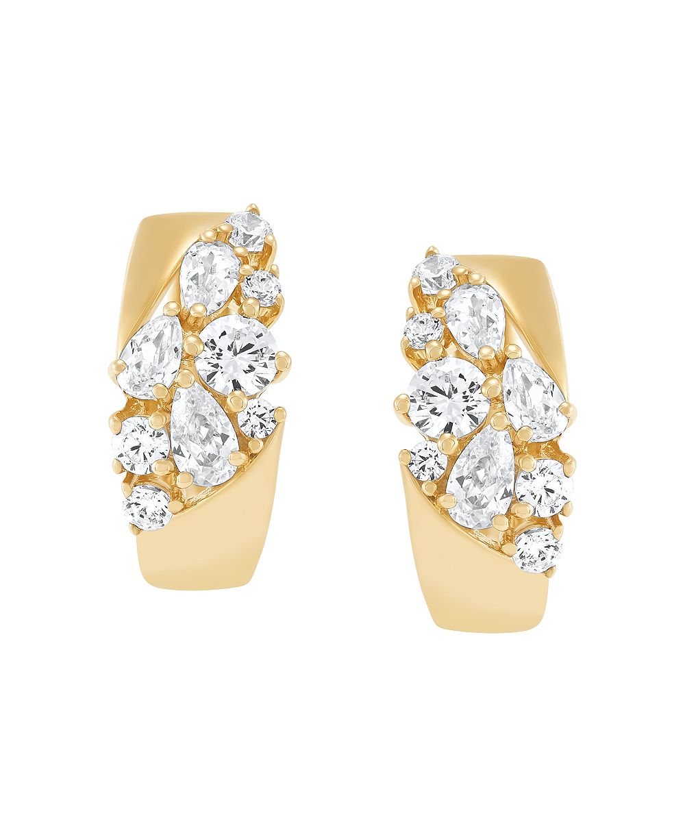 Macy's Серьги-кольца Lab-Grown White Sapphire (1-7/8 ct. t.w.) в 14k Yellow Gold-Plated Sterling Silver