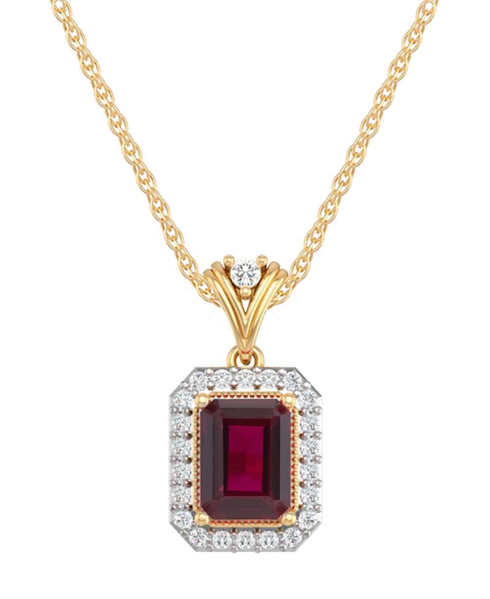 Подвеска с выращенным рубином (2 ct. t.w.) и выращенным белым сапфиром (1/3 ct. t.w.) из золотого напыления 14k на стерлинговом серебре