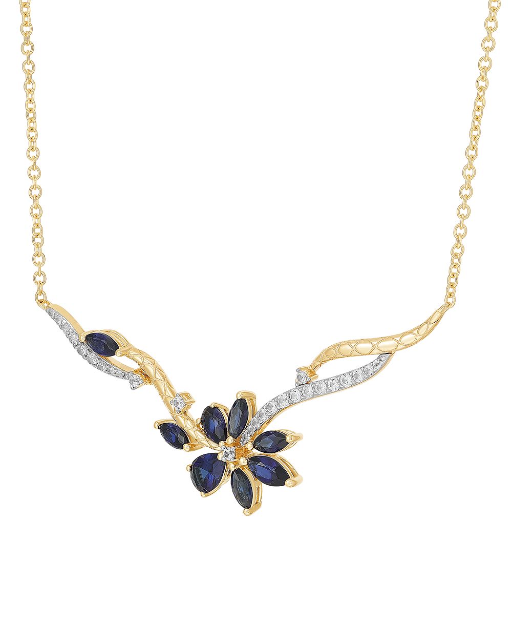 Подвеска-ожерелье Macy's Lab-Grown Sapphire & White Sapphire в 14k Yellow Gold-Plated Sterling Silver