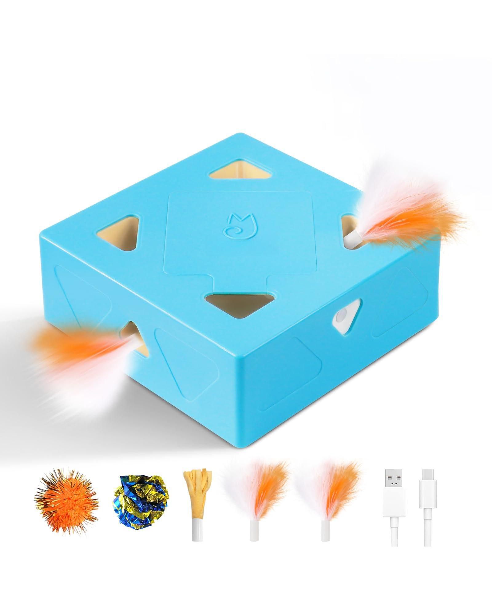 ARONKL 3-in-1 Automatic Cat Toys Upgrade Motion Activated USB Rechargeable with Replaceable Attachments for Indoor Cats