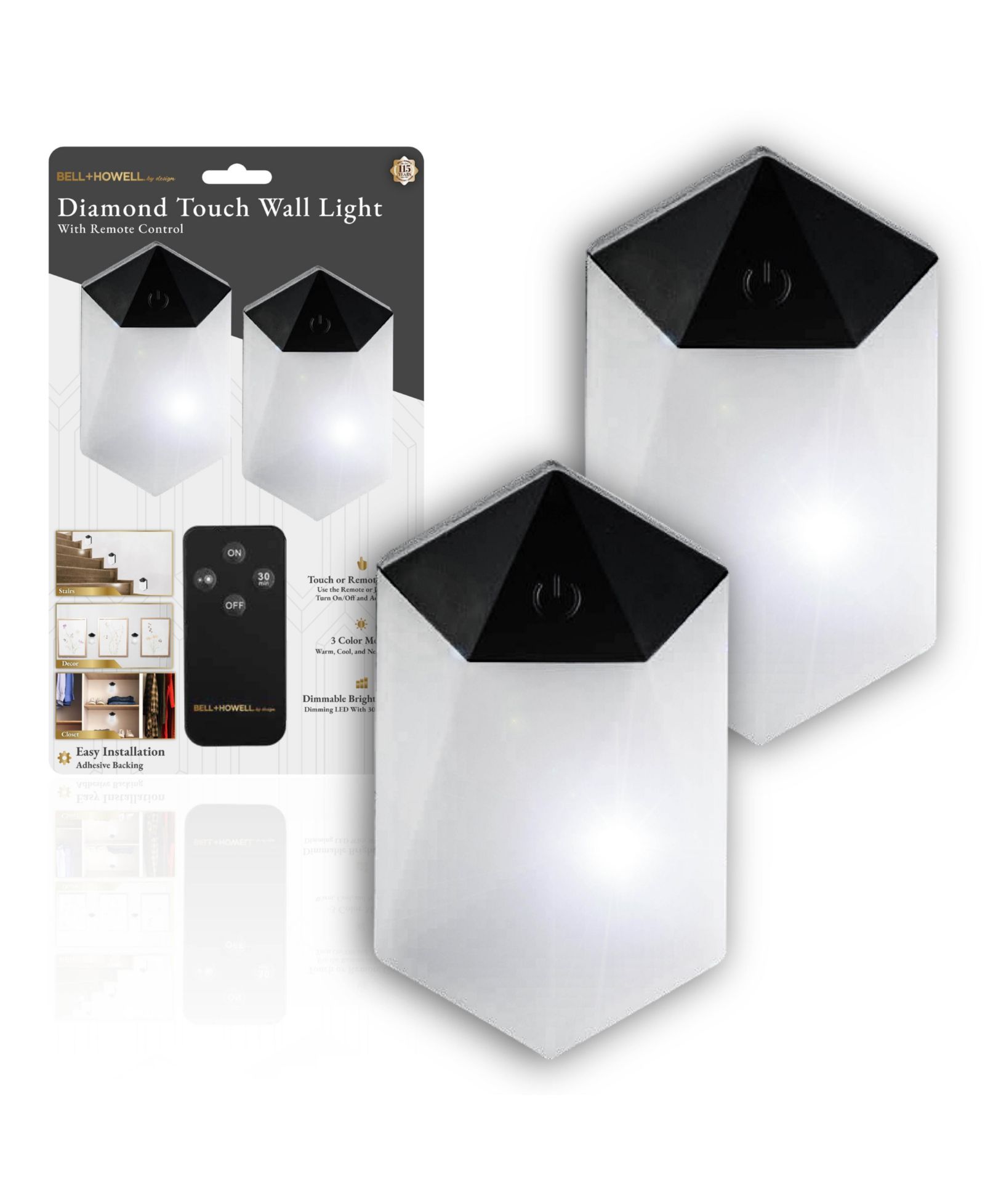 Bell + Howell 2-Pack Wireless Touch LED Wall Light Sconces with Remote