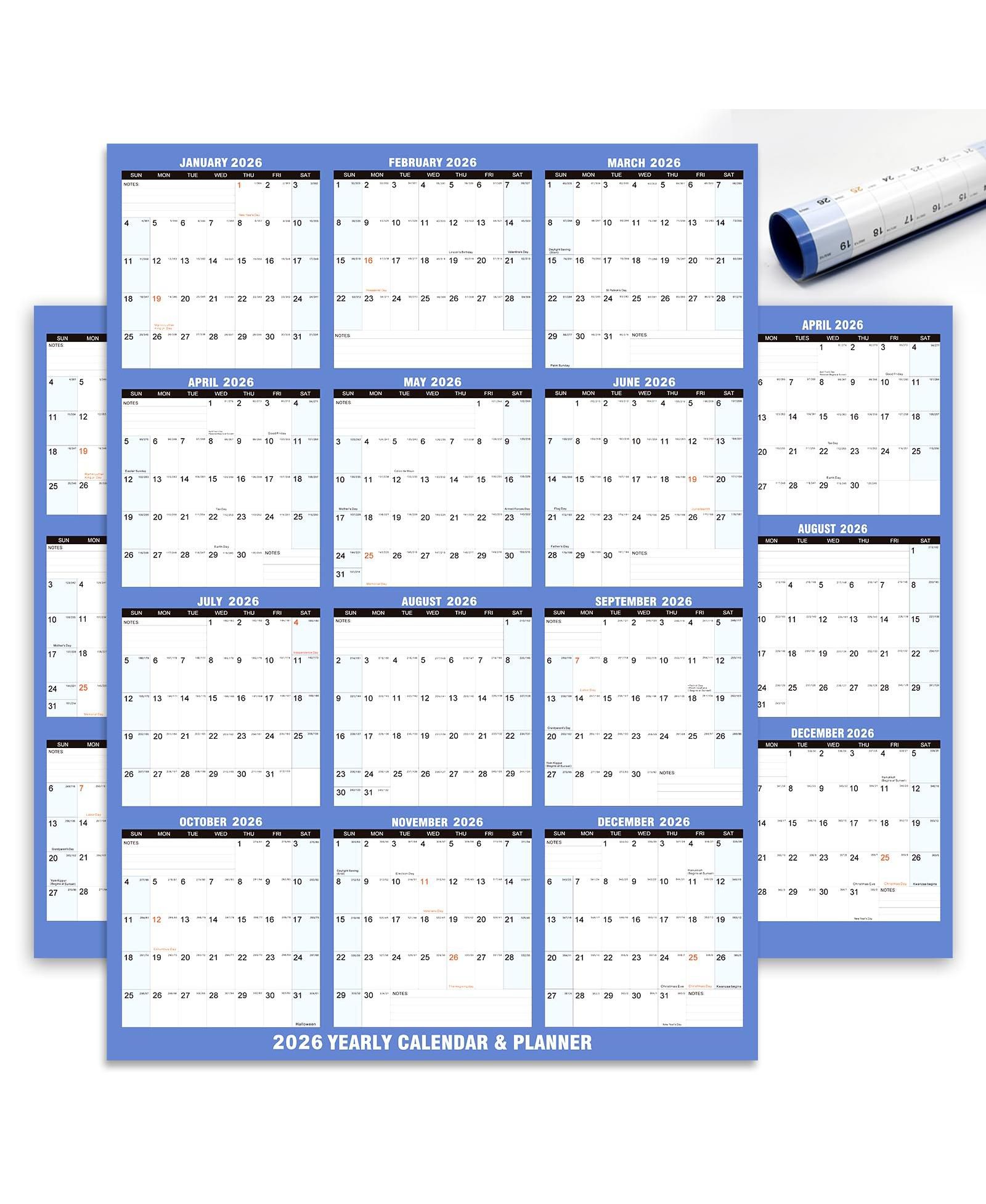 GNUADZ 2026 Wall Calendar Wet Dry Erase Yearly Planner Markers Rolled
