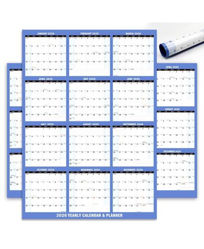 GNUADZ 2026 Wall Calendar Wet Dry Erase Yearly Planner Markers Rolled