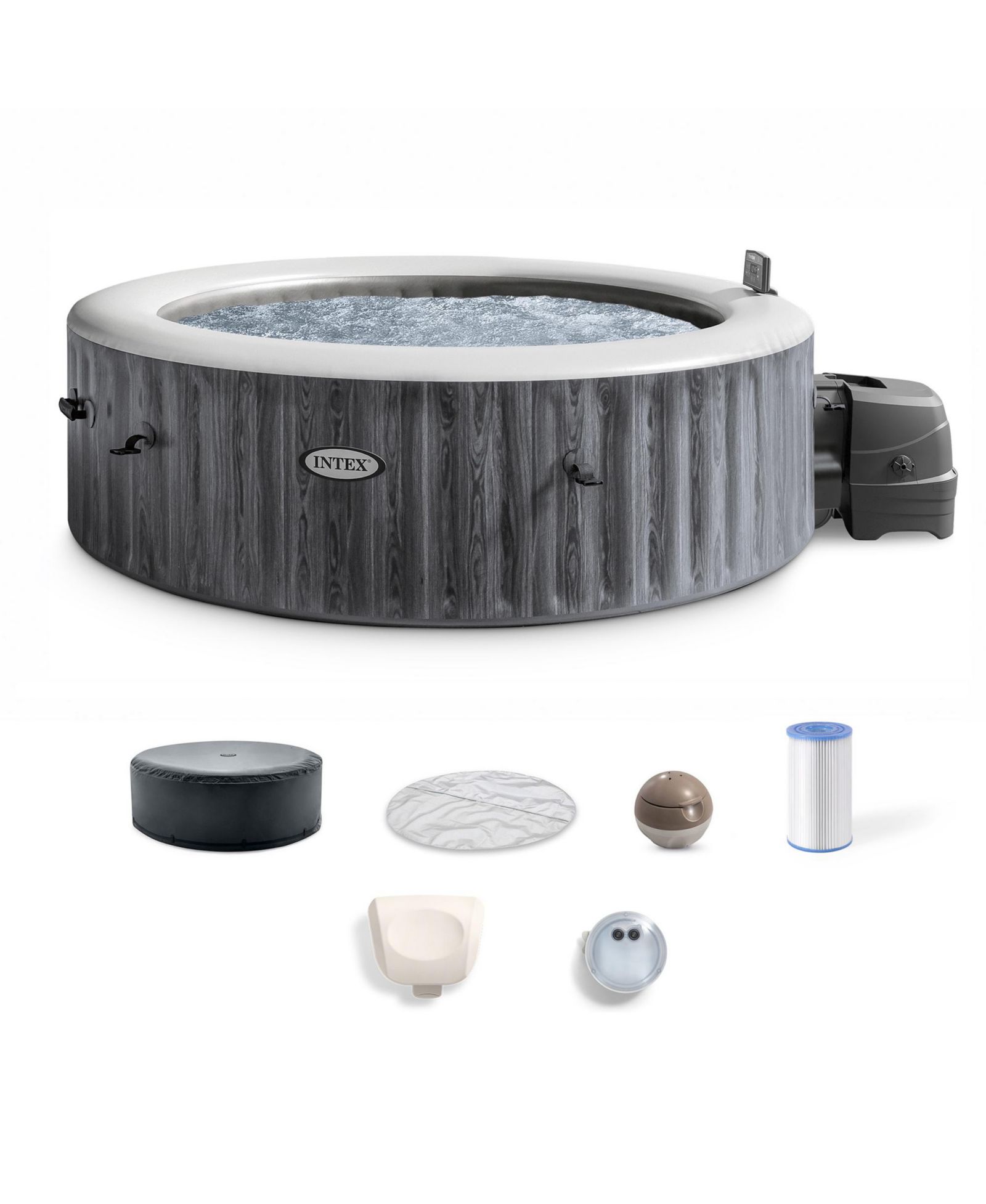 Набор для спа Intex PureSpa Greywood Deluxe, гидромассажная ванна на 170 пузырьков с крышкой, 85x28"