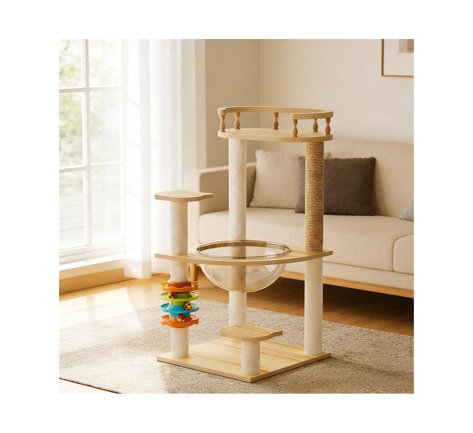 Streamdale Furniture  32.2" Modern Wood Cat Tree with Sisal Scratching Posts and Acrylic Hammock