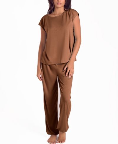 iCollection Женский мягкий дышащий комплект пижамы с топом и брюками джоггерами