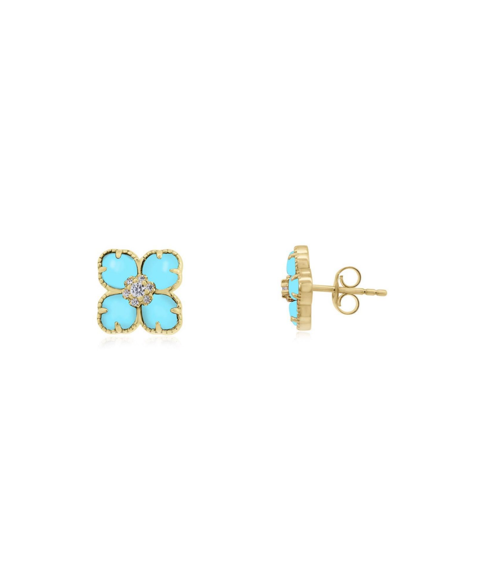 The Lovery Серьги-гвоздики The Lovery Turquoise CZ Flower 14K Gold-Plated Sterling Silver