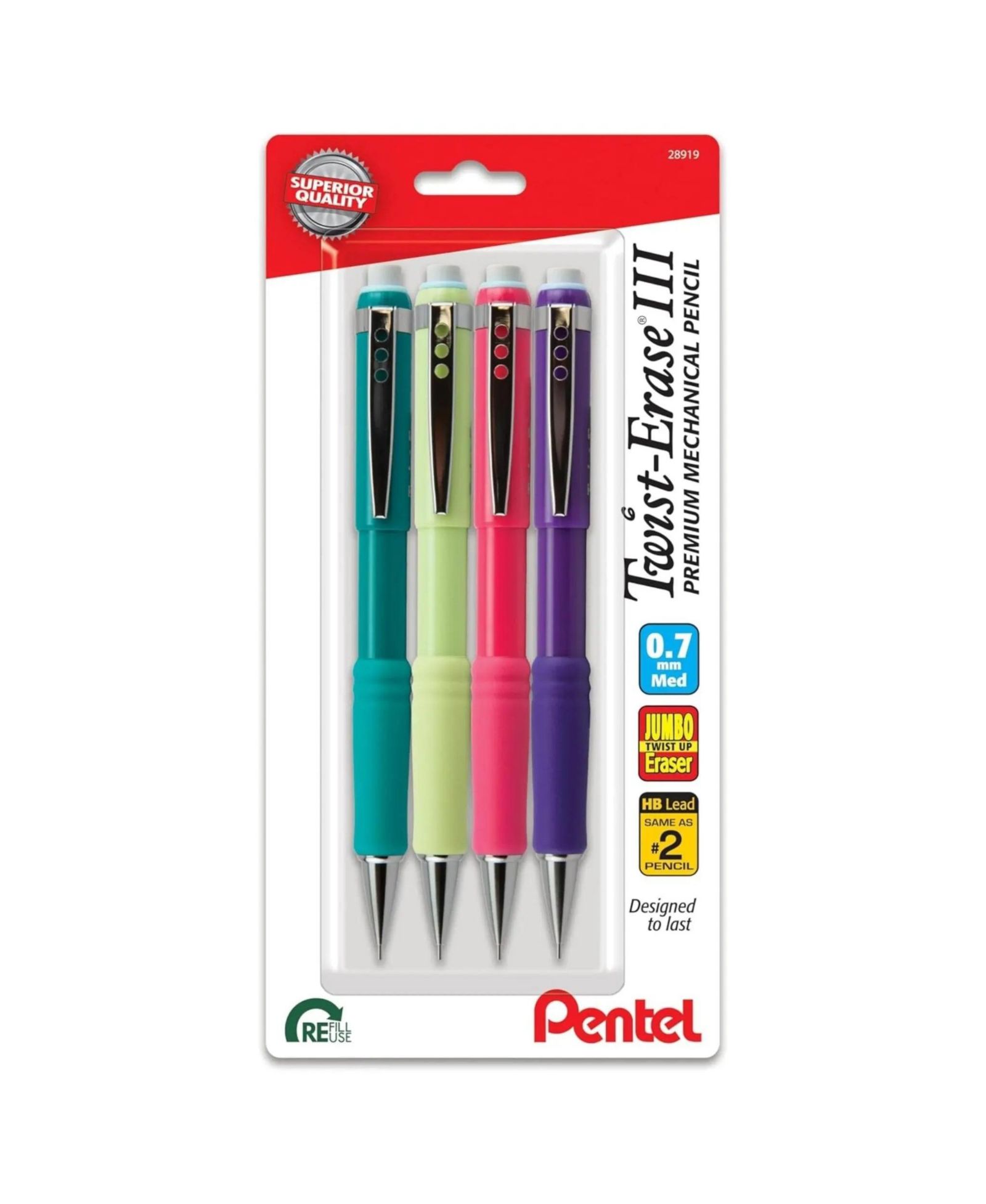 Pentel Twist-Erase III Mechanical Pencil, 4-packs, 0.7 mm, Medium