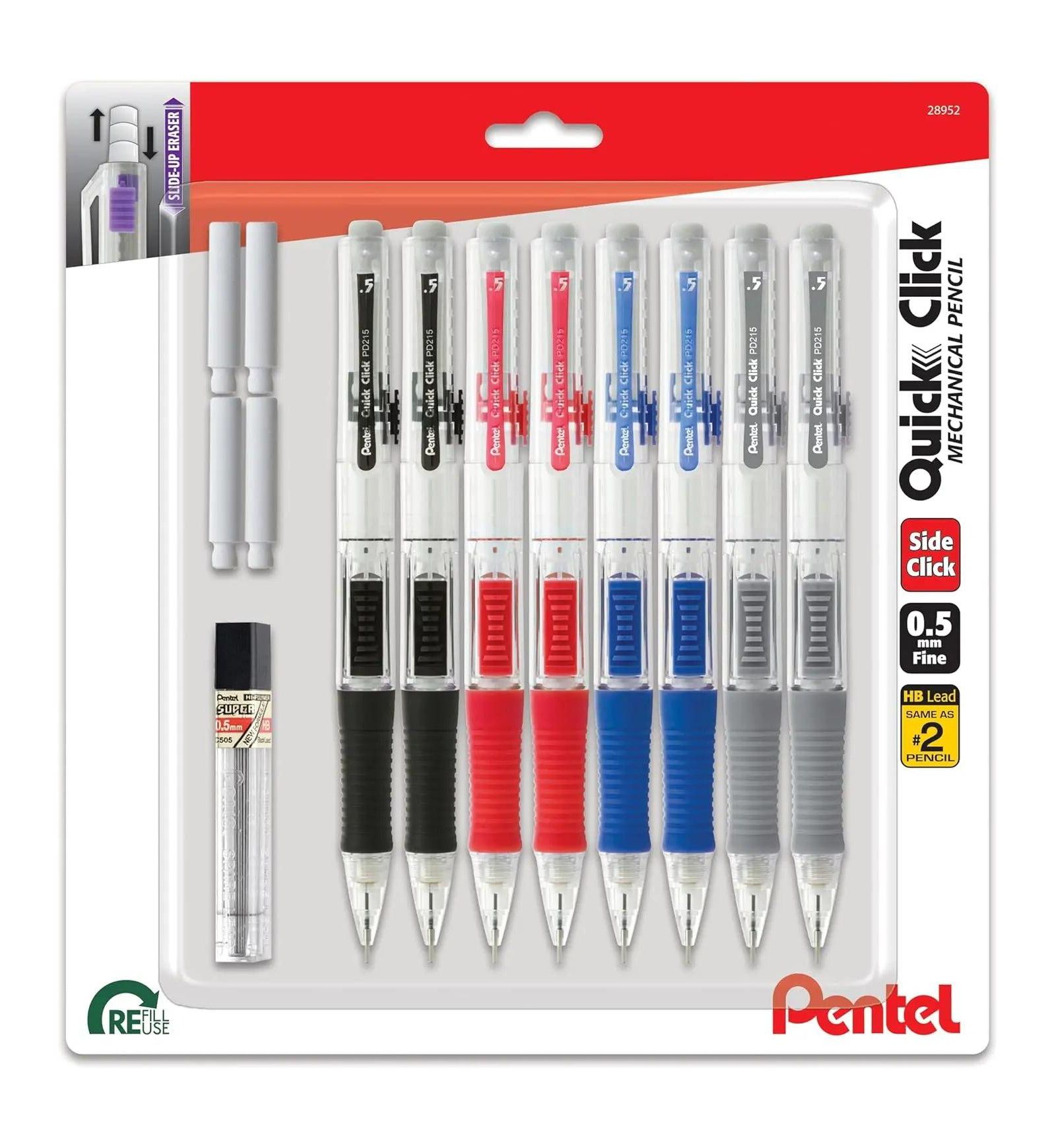 Pentel Quick Click Mechanical Pencil, 0.5mm, Plus Lead and Eraser, 8-pack