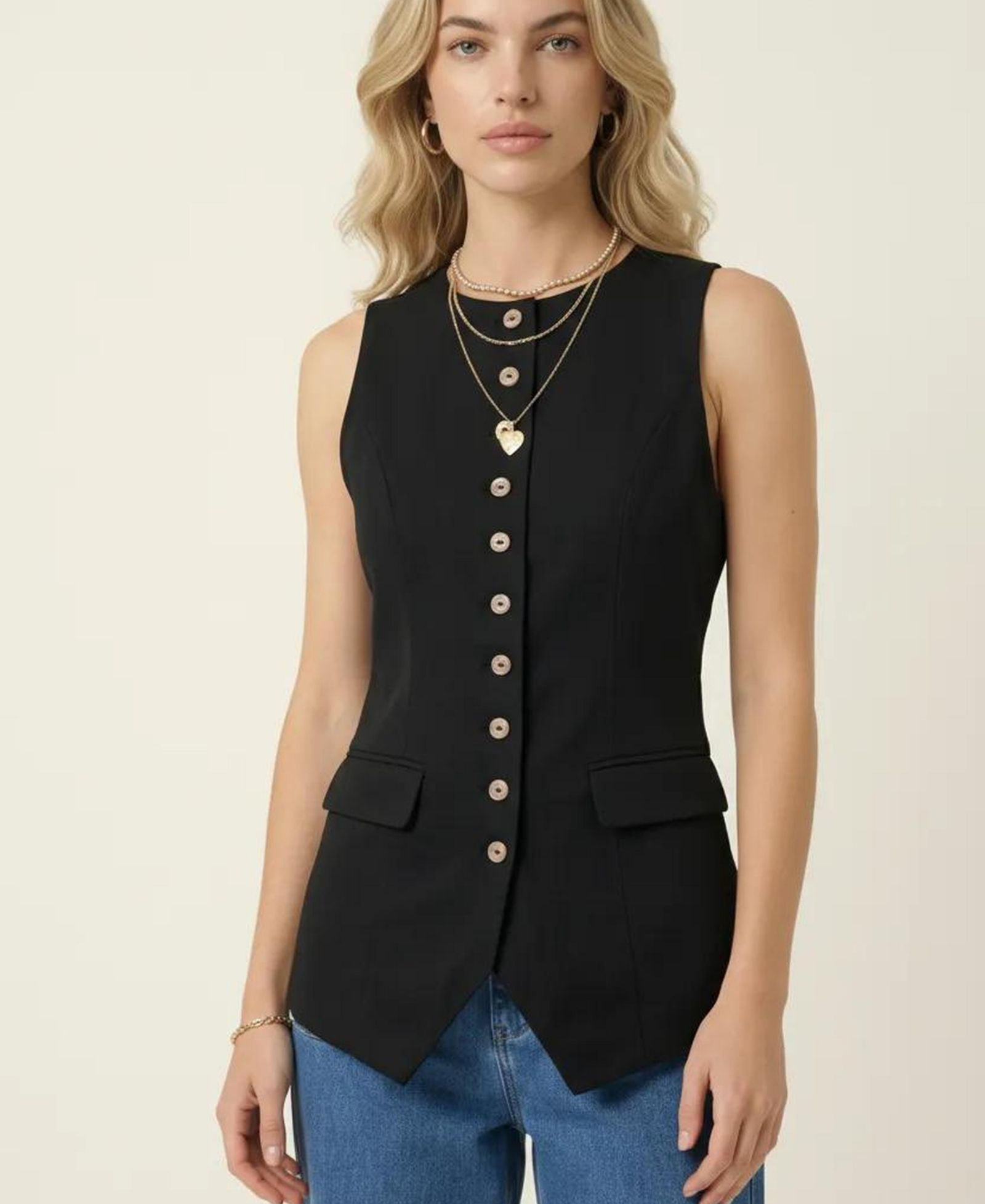 Женский жилет Modenaire Longline Button Front Flap Pocket