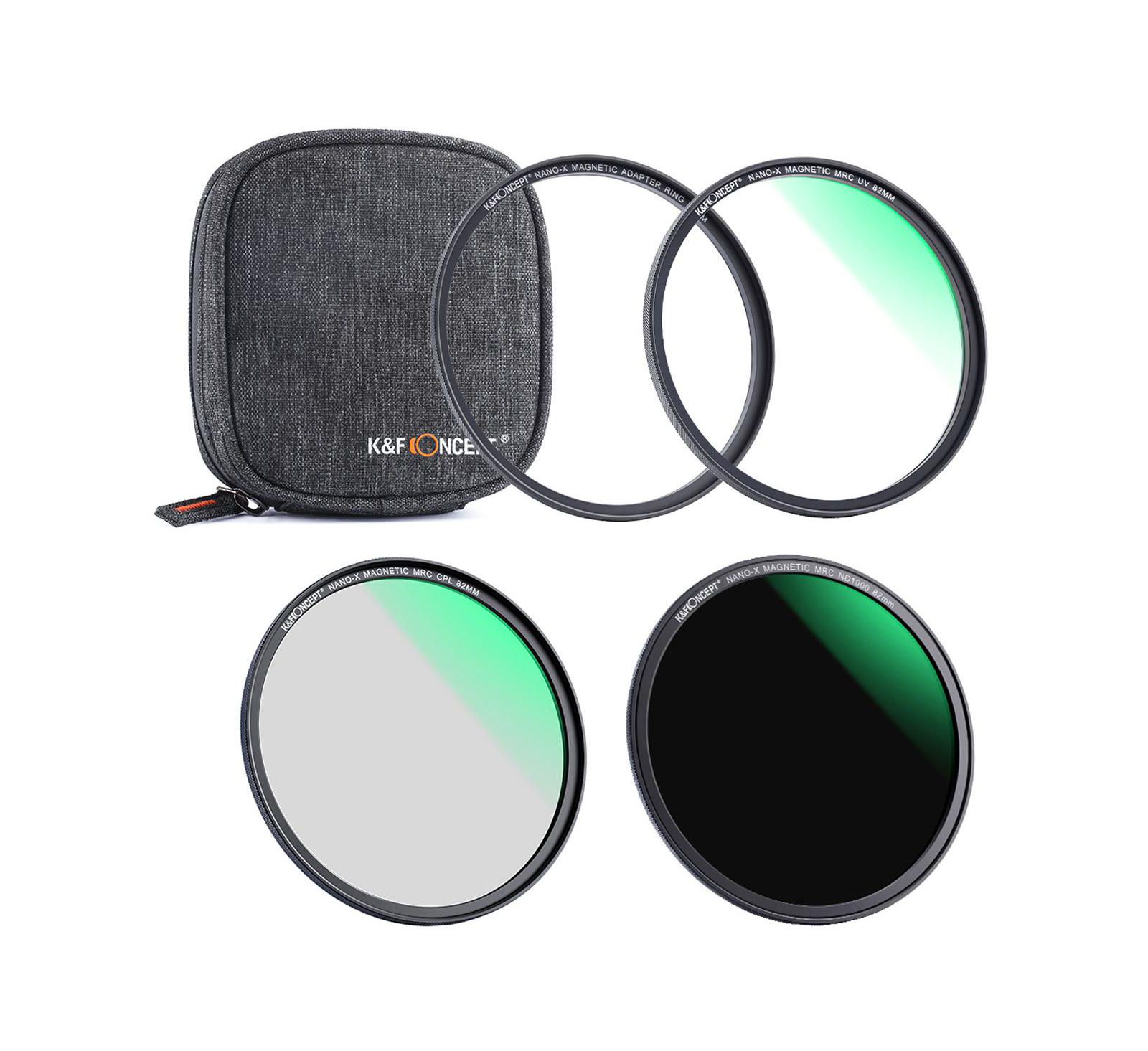 K&F Concept 62mm 3 Piece Magnetic Lens Filter Kit with MCUV, CPL and ND1000 HD Filters