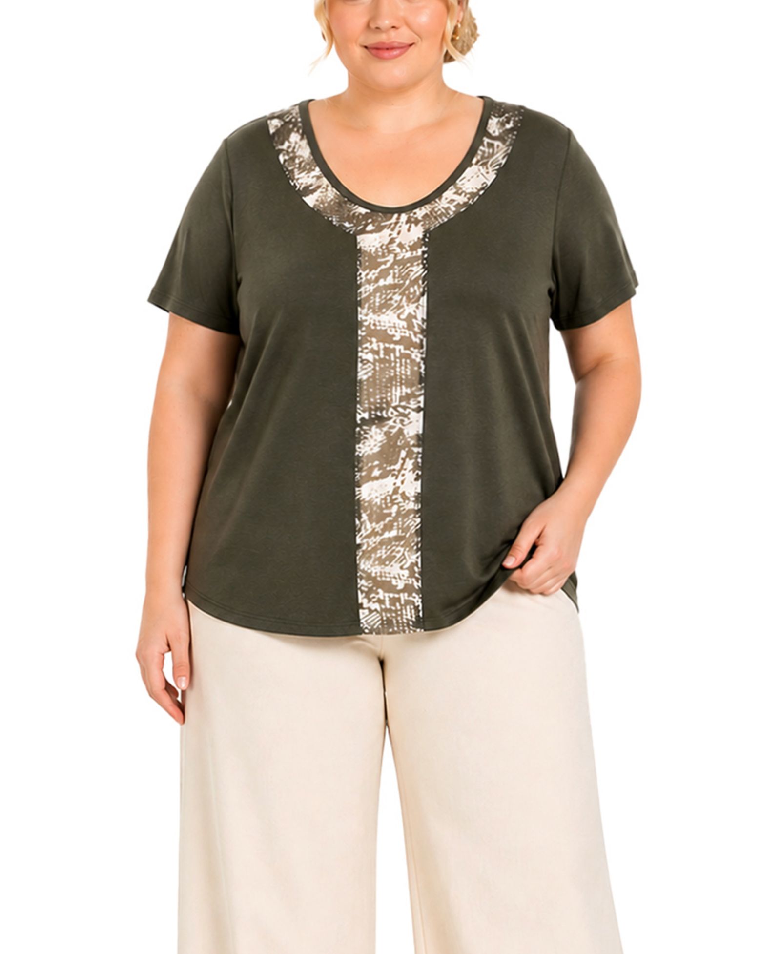 Женская футболка COIN 1804 Plus Size Python Mesh Inset Short-Sleeve