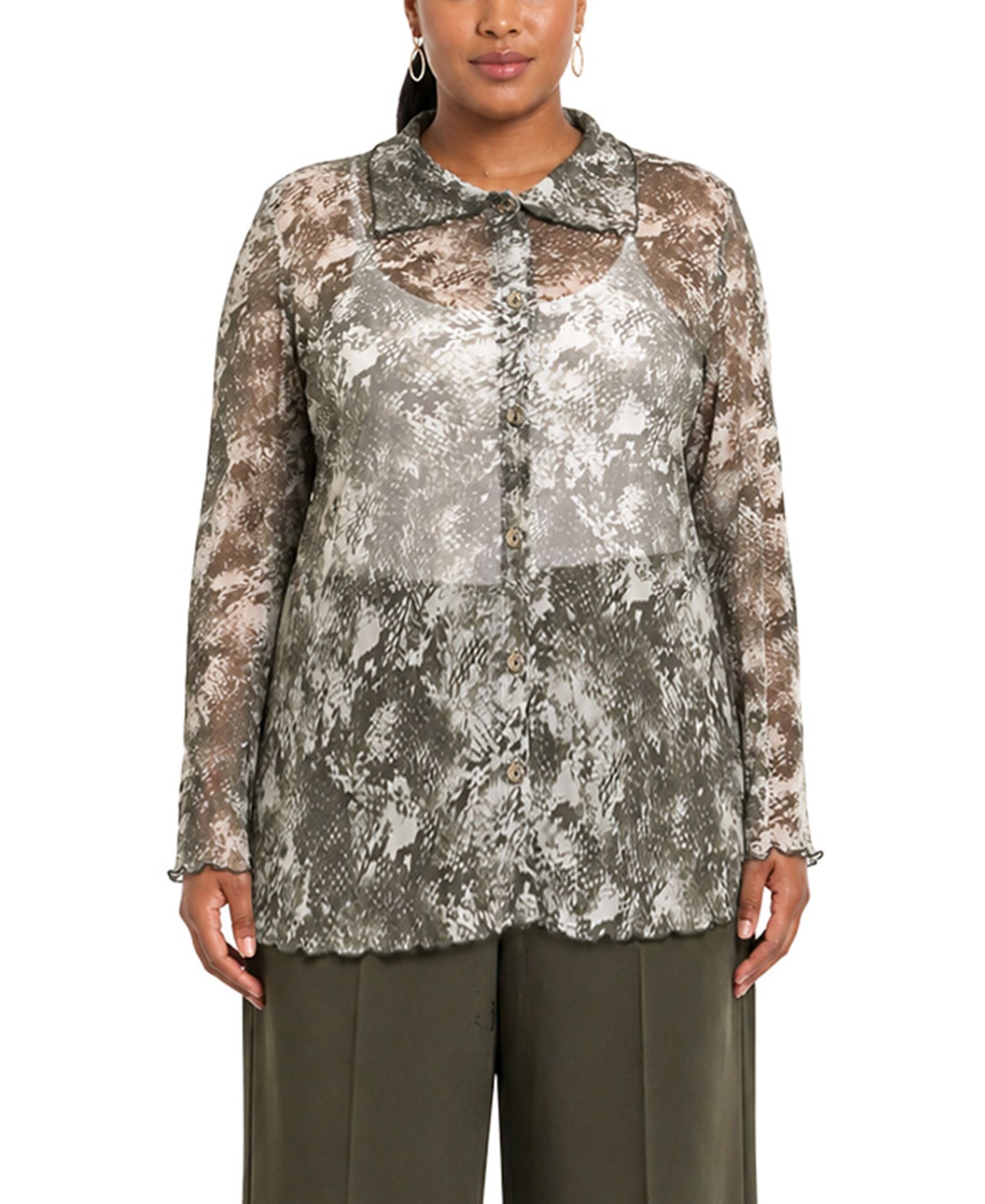Рубашка COIN 1804 Plus Size Python Mesh Button-Front