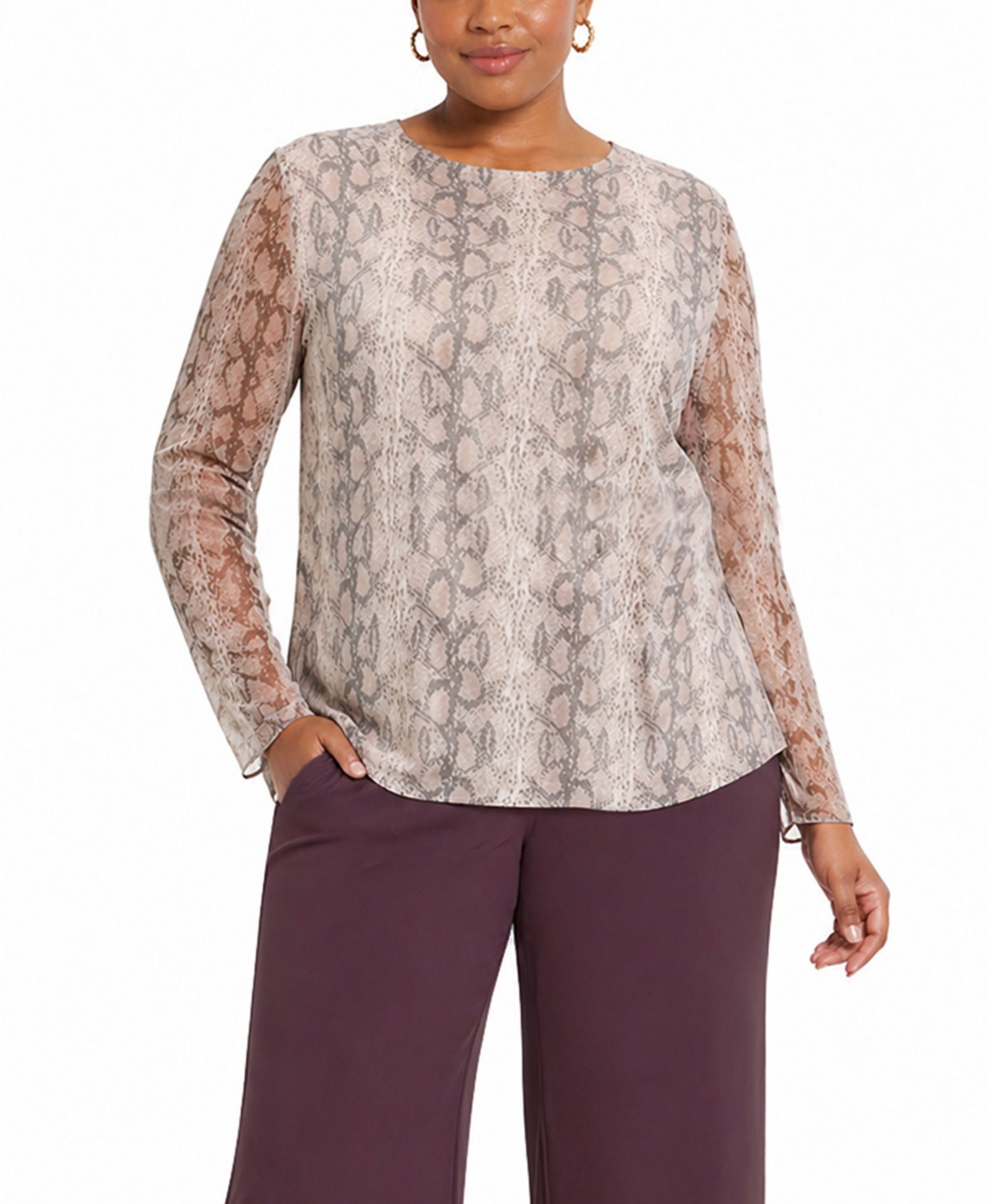 Топ COIN 1804 Plus Size Python Mesh Long-Sleeve