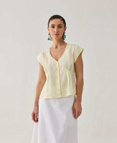 Reistor Women's The Deep V Neck Top in Butter Lemon