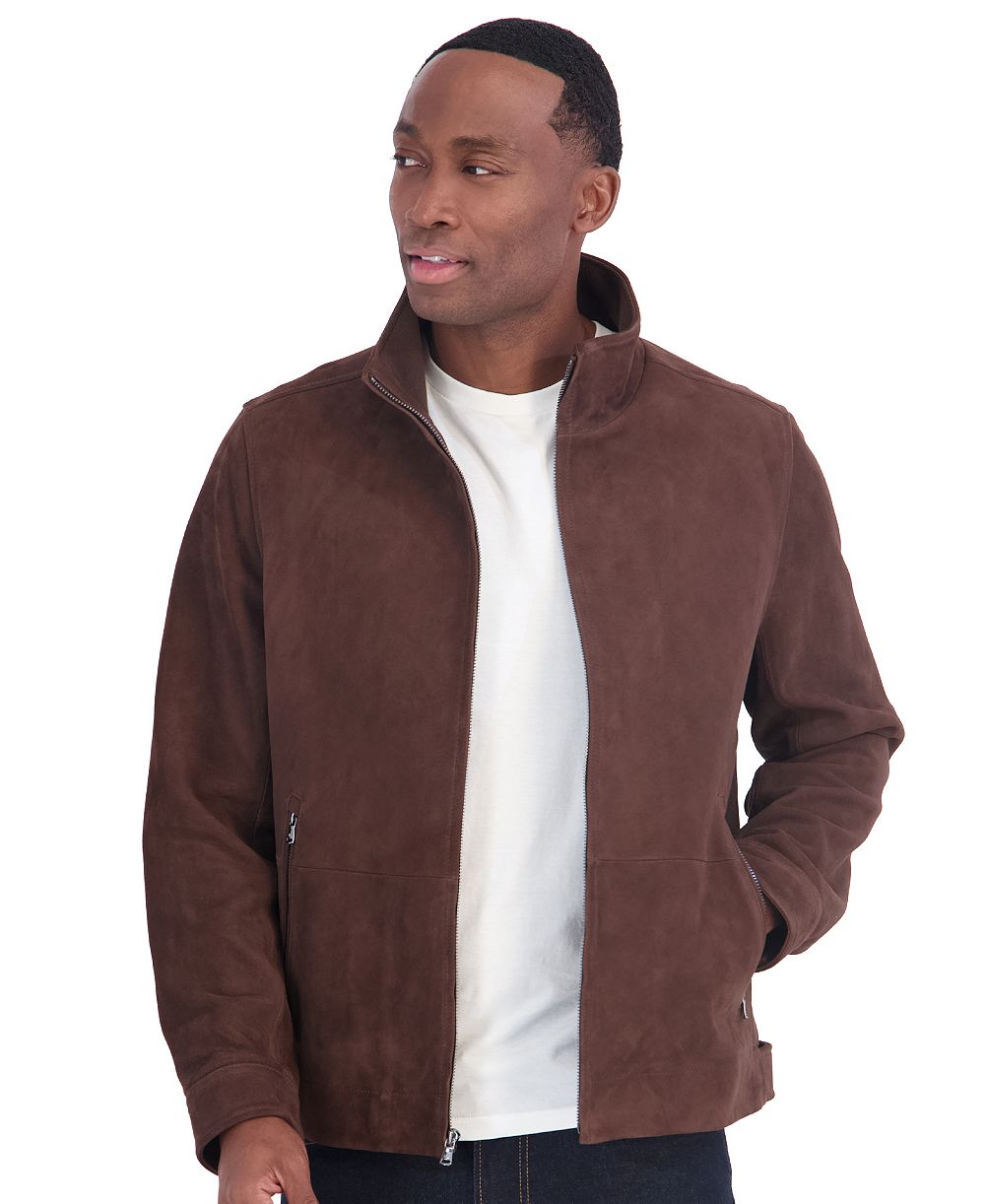 Michael Kors Men’s Genuine Suede Stand Collar Hipster Jacket