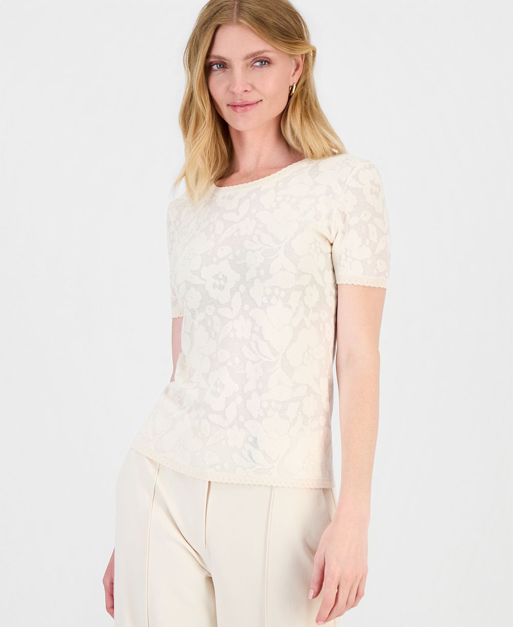 Топ T Tahari Women's Burnout Floral Crewneck