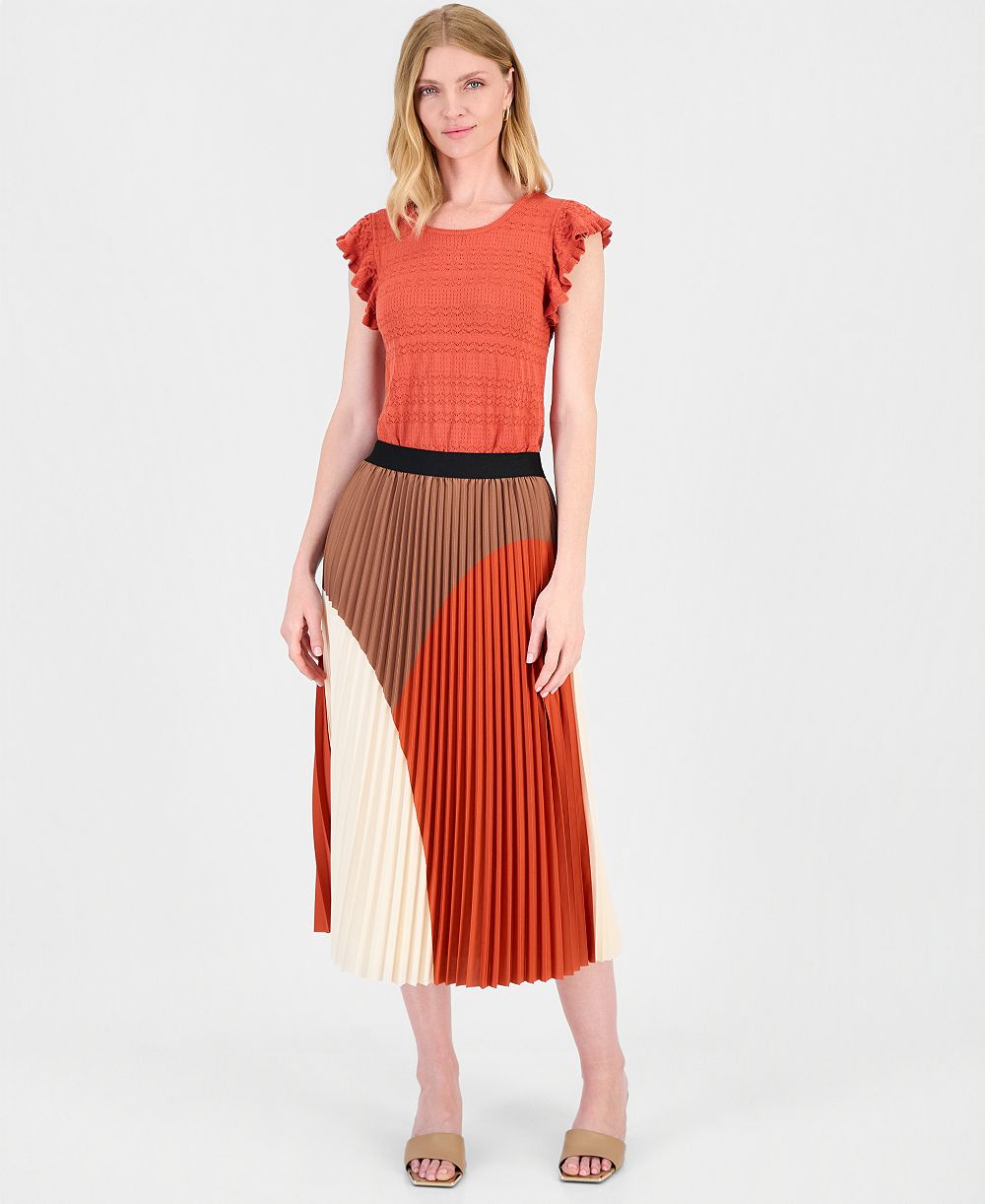 Женская юбка миди T Tahari Pleated Pull-On Flare