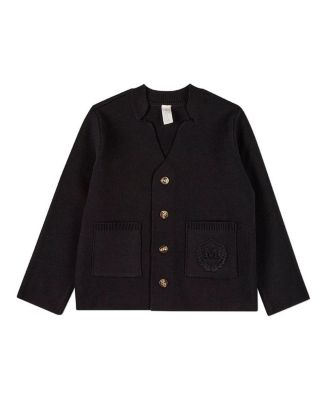MeMoi Little Girls 100% Cotton Knit 2-Pocket Button-Down Cardigan With Raised Crest