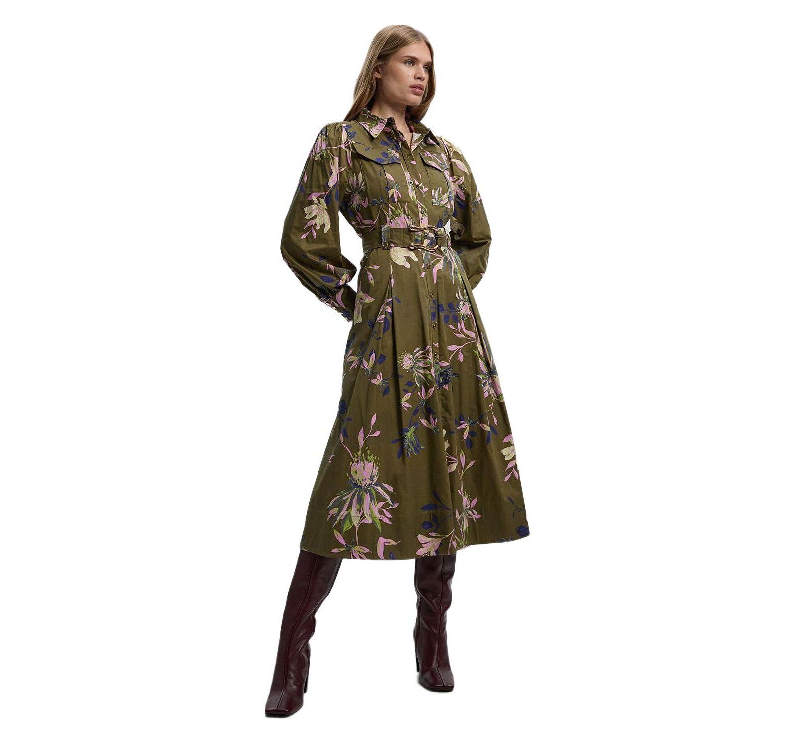 Karen Millen Women's Floral Cotton Sateen Midi Shirt Dress