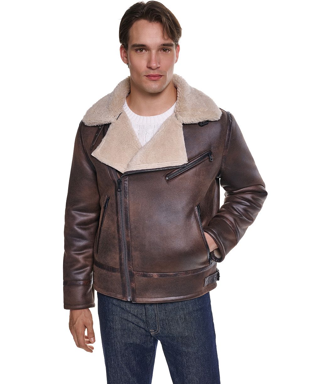 KARL LAGERFELD PARIS Men's Asymmetrical Faux Shearling Jacket