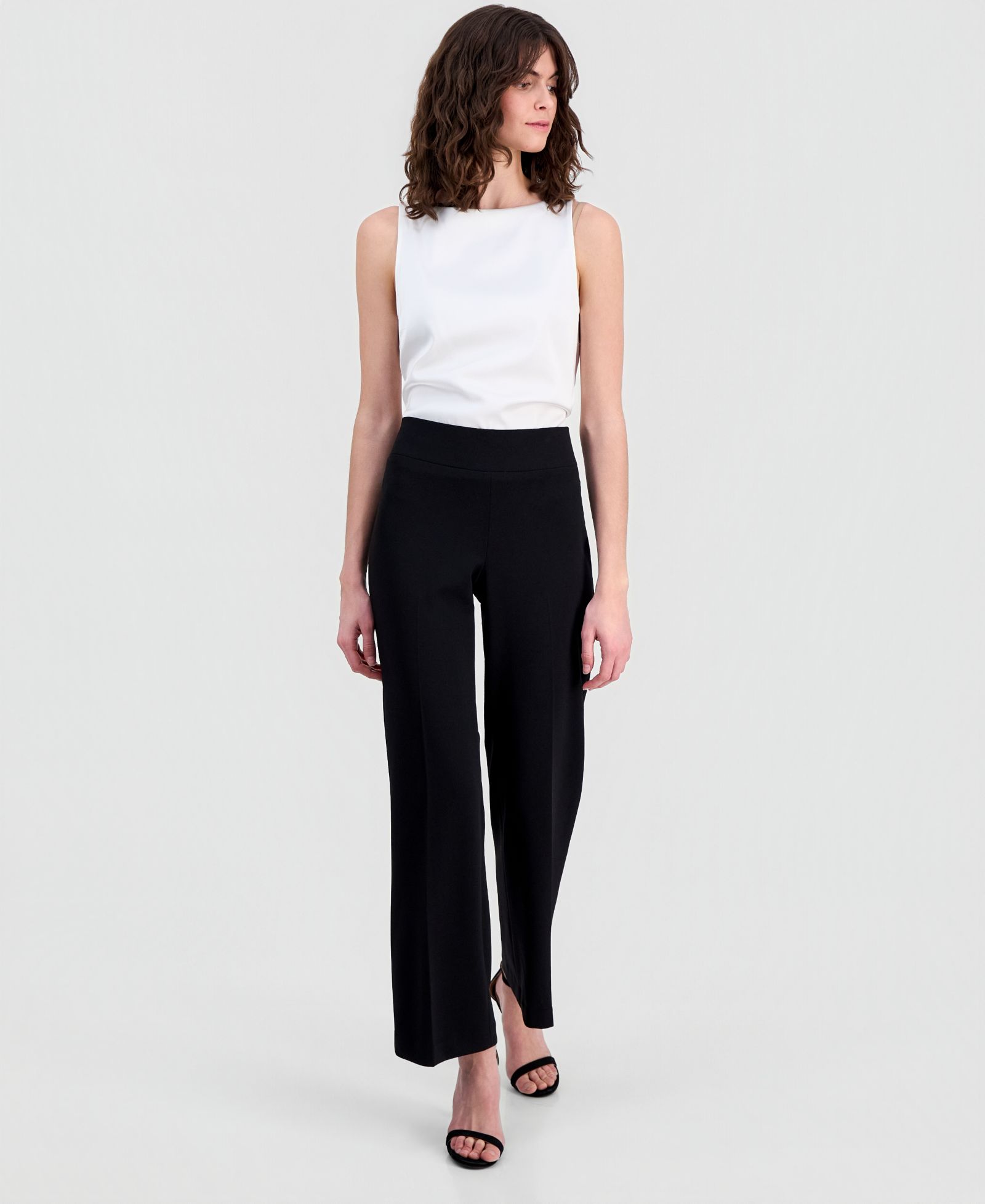 Anne Klein Women's Stretch Crepe High-Rise Wide-Leg Pull On Pants