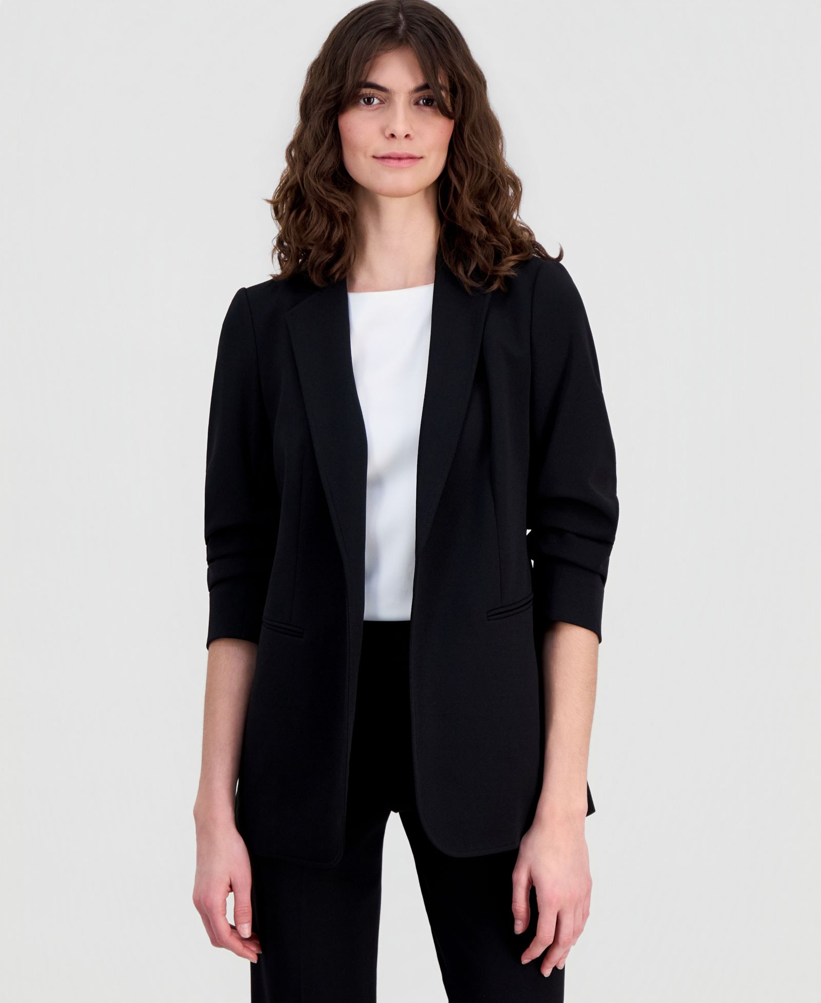 Блейзер Anne Klein Women's Stretch Crepe с открытым передом и рукавами со сборками
