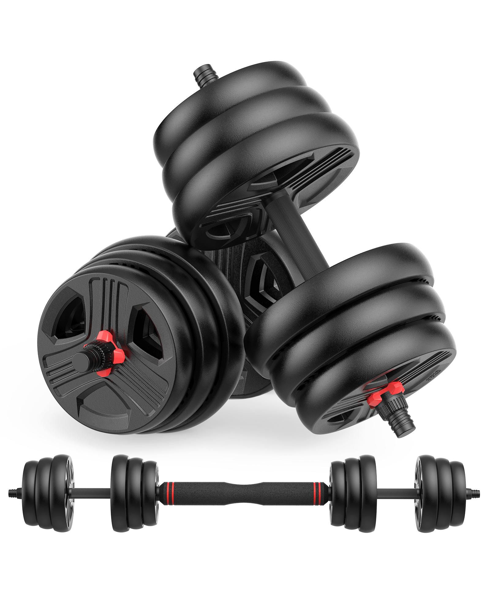 FED FITNESS Adjustable Dumbbells Set, 30LB (15 LB Pair) Free Weight Set with Connector, 2 in 1 Dumbbells Set Used as Barbell, Kettlebells
