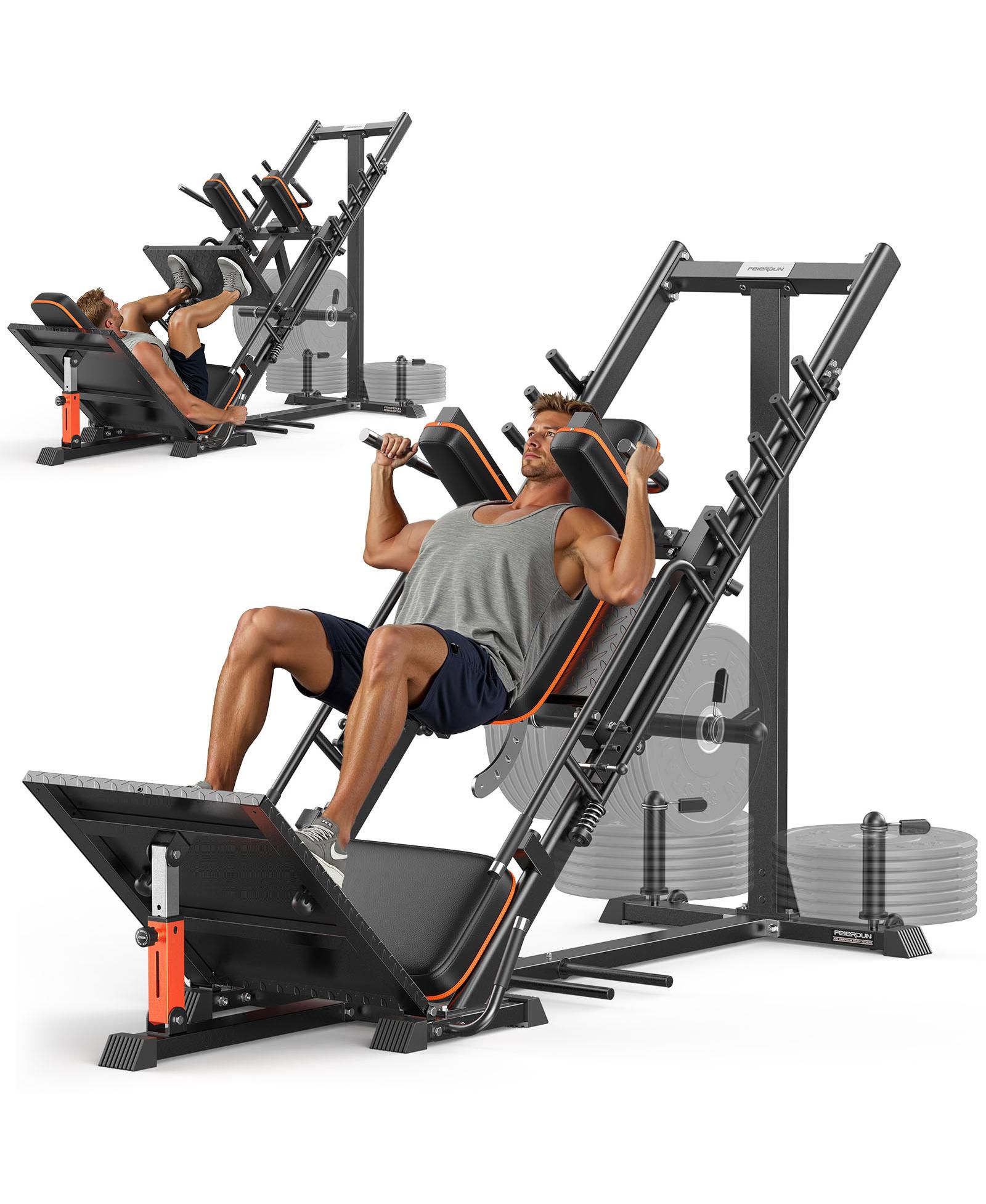 FED FITNESS 3 in 1 Leg Press Hack Squat Machine with Ultra-Quiet Pulley System, Adjustable Leg Press Machine with Stretch Board