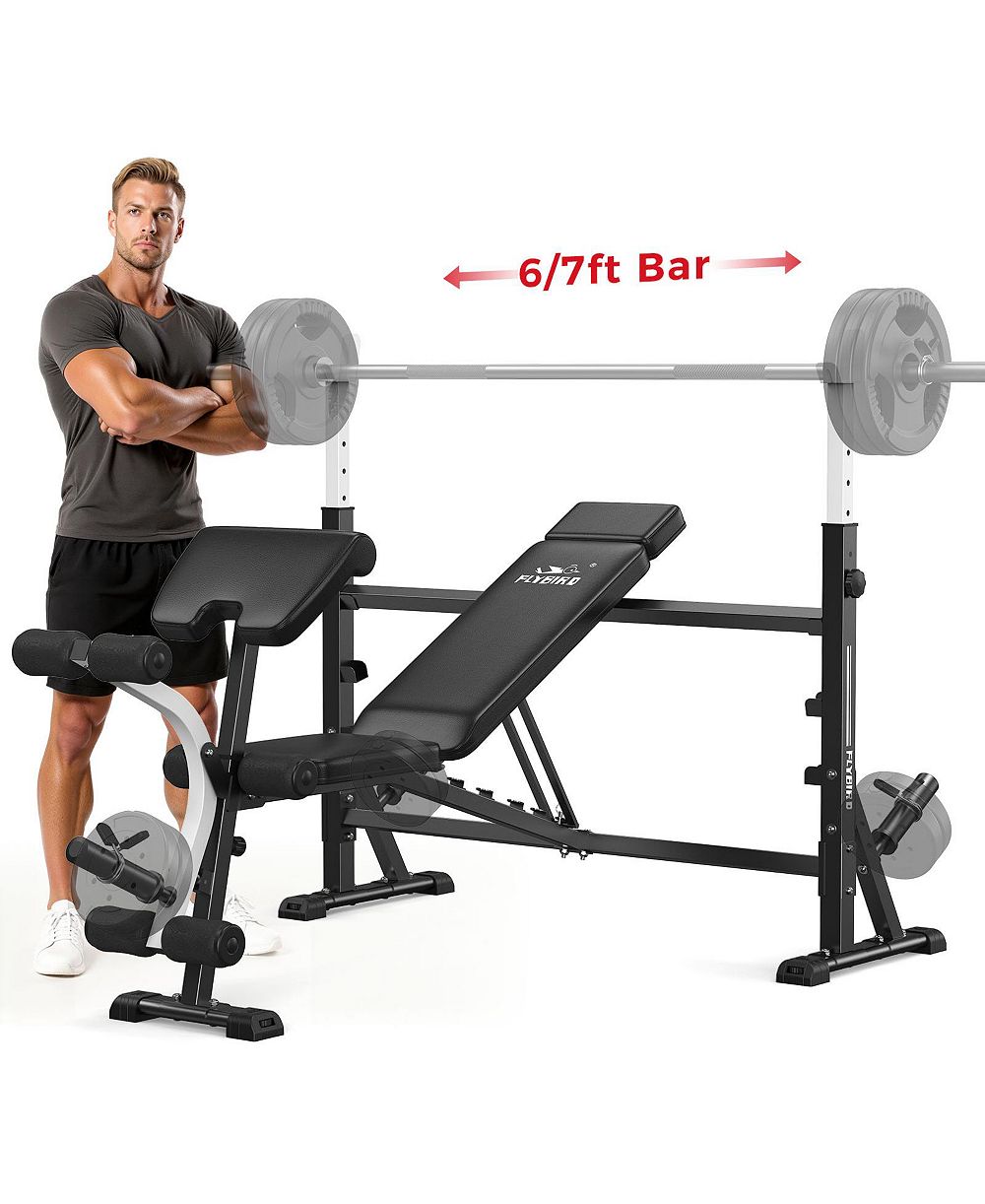 FED FITNESS Olympic Adjustable Weight Bench, 47IN Rack Width with Bench Press Rack,  Multi-Functional Workout Equipment