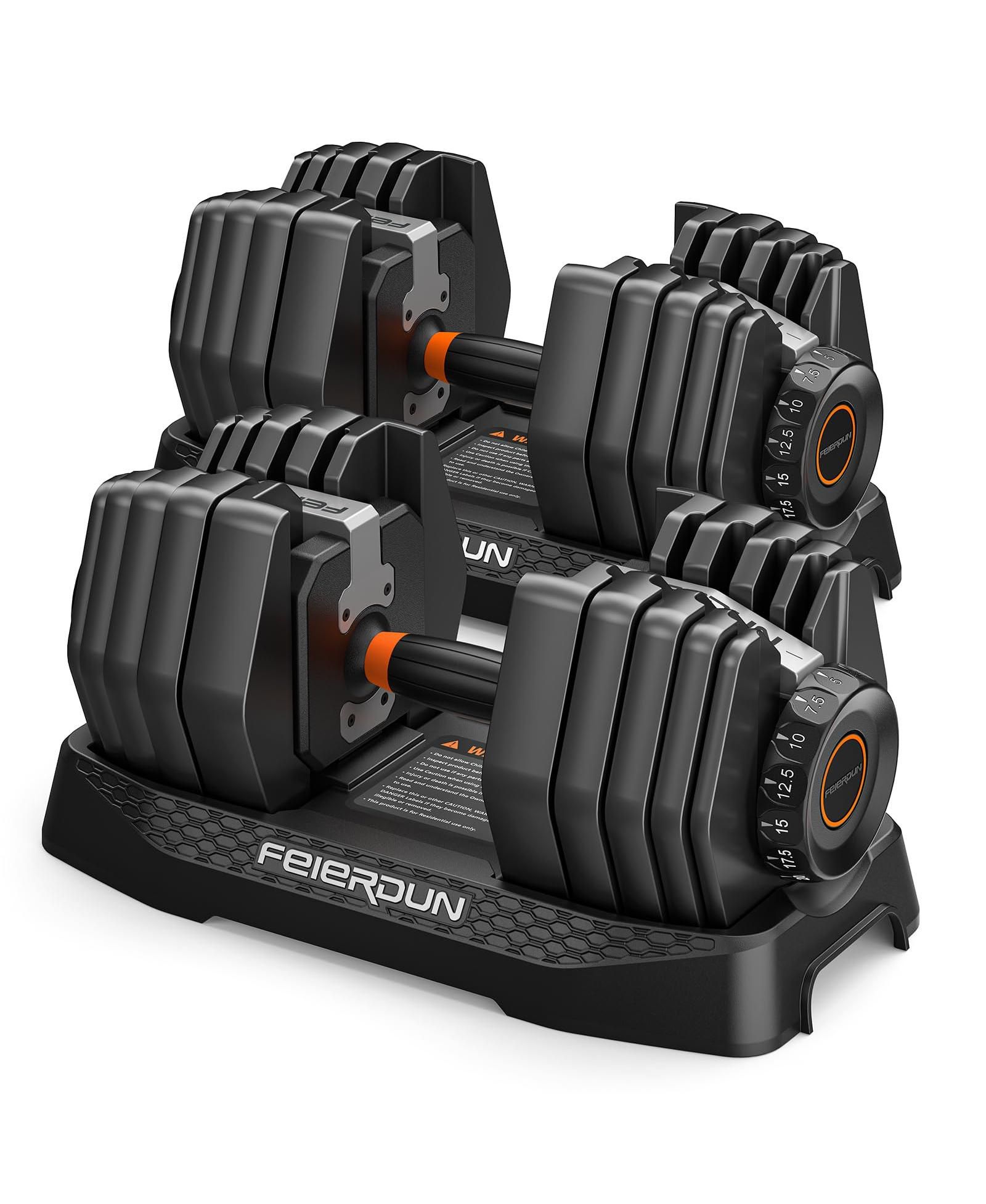FED FITNESS 105LB Total Weight 15-in-1 Adjustable Dumbbell, Quick Dial 5-52.5LBS Heavy-Duty Single Dumbbell with Storage Box and Fitness App
