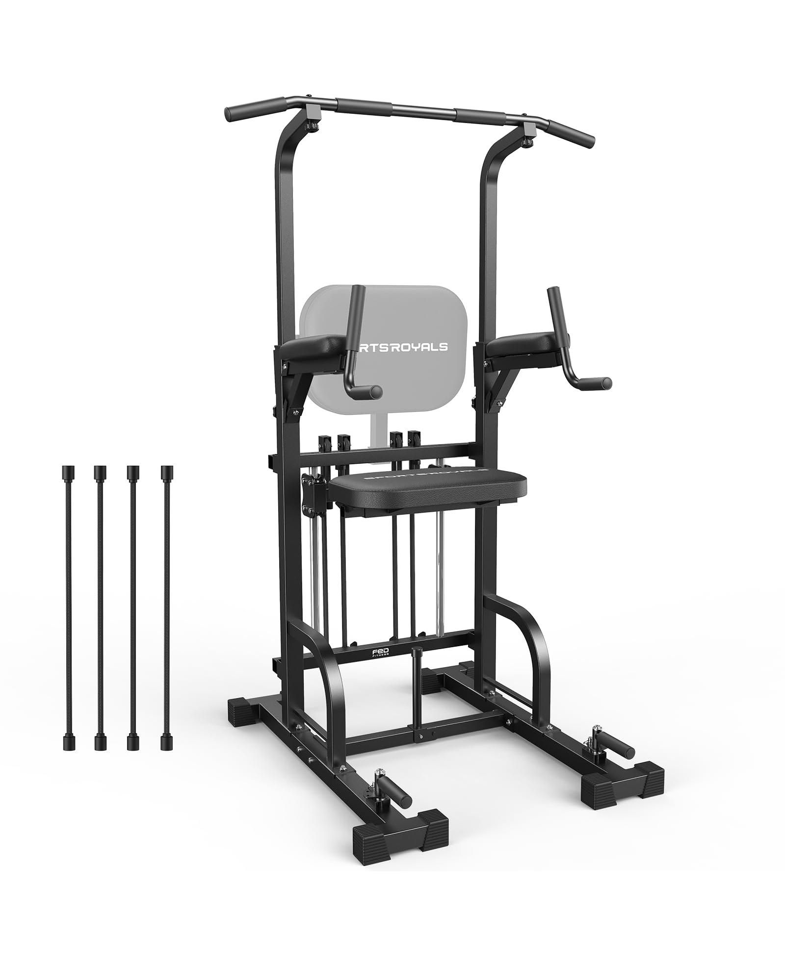 FED FITNESS 440LBS Assisted Pull Up Power Tower, Adjustable Resistance Dip Station with 2-in-1 Backrest, Multi-Function Strength Training Equipment