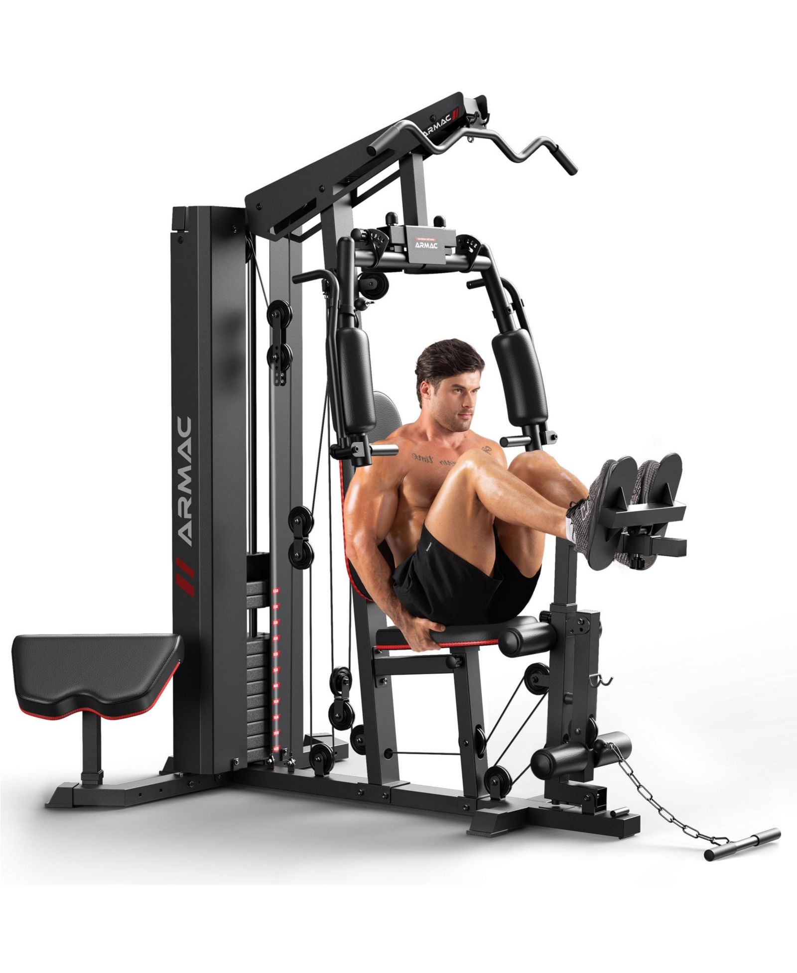 FED FITNESS All-in-One Home Gym Station with Steel Plate Cover, 150LBS Weight Stack Multifunctional Workout Equipment with Leg Press