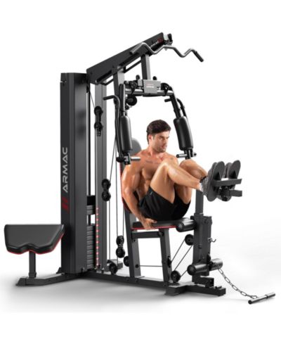 FED FITNESS All-in-One Home Gym Station with Steel Plate Cover, 150LBS Weight Stack Multifunctional Workout Equipment with Leg Press