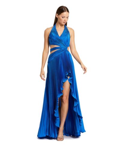 Mac Duggal Women's Halter Neck Pleated Charmeuse Cut Out Gown
