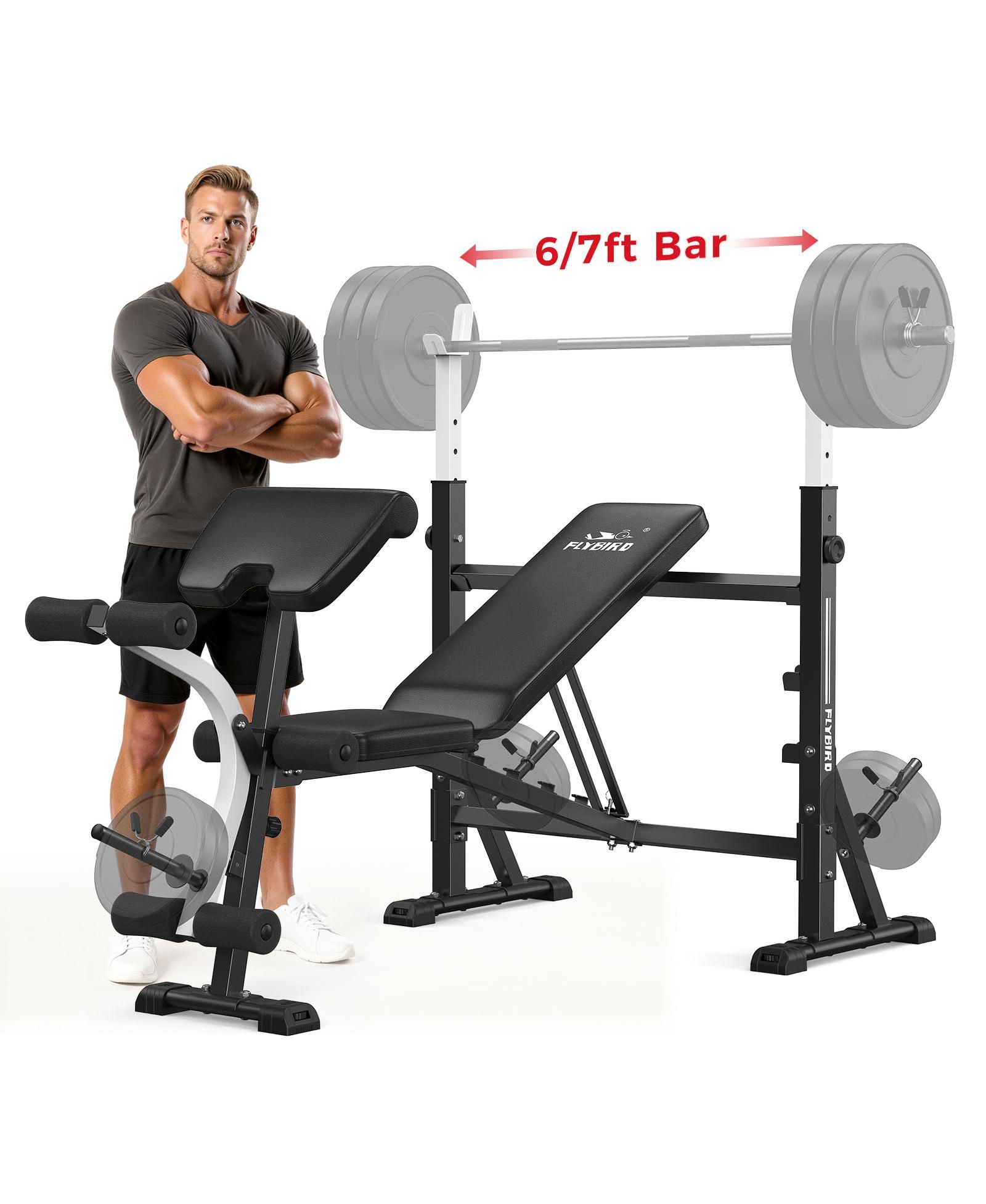 FED FITNESS Olympic Adjustable Weight Bench, 39IN Rack Width with Bench Press Rack, Leg Extension and Leg Curl, Multi-Functional Workout Equipment