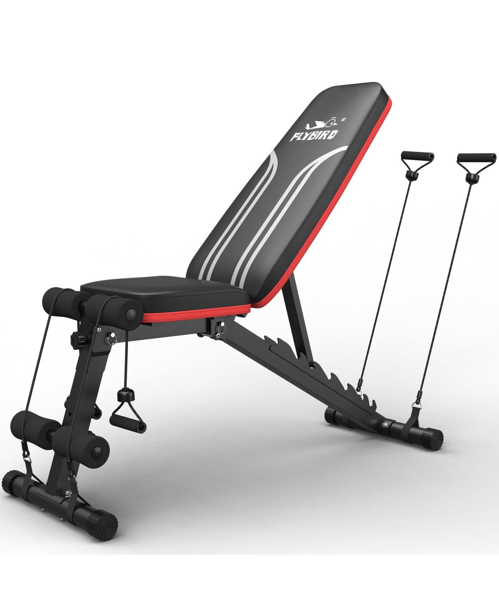 FED FITNESS Foldable Weight Bench with 2 Resistance Bands, 8 Backrests Fast Adjustable FID for Home Gym Full Body Workout