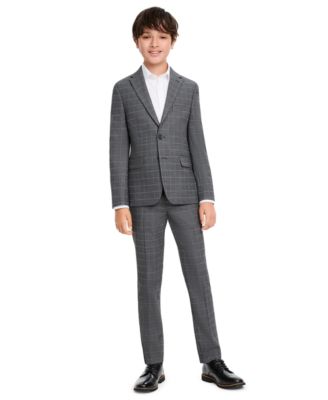 Kenneth Cole Reaction Boys' Windowpane Slim-Fit Single-Breasted Jacket and Pants, 2-Piece Set