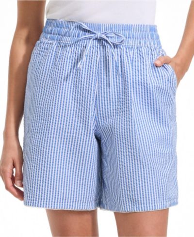 Lands' End Women's Seersucker High Rise Pull On 7" Shorts