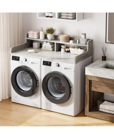 homfan Bathroom Countertop - Wooden Laundry Countertop with Edge Rails, Washer Dryer Topper for Bathroom Sink Top, Laundry Room Organization & Storage