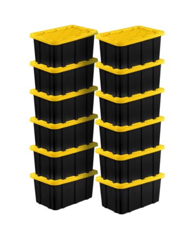Sterilite 17 Gallon Industrial Stackable Storage Tote Lidded Containers, 12 Pack