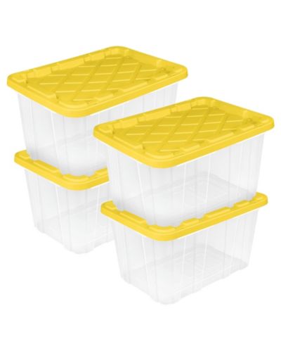 Sterilite Industrial Storage Box with Carrying Handles, 27 Gal, Yellow, 4 Pack