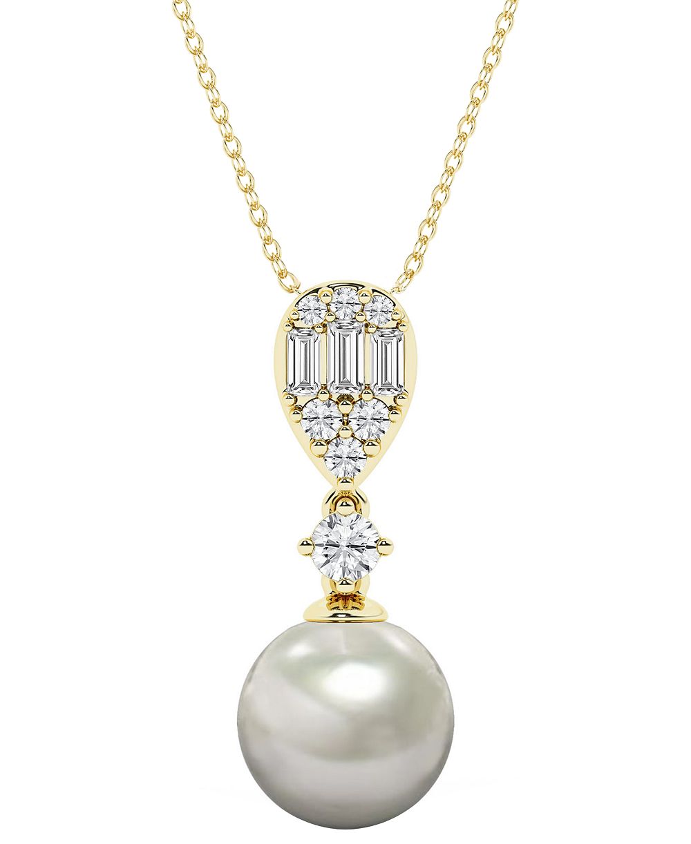 Ожерелье с подвеской Macy's Cultured Freshwater Pearl (8-9mm) & Diamond в 14k Yellow Gold