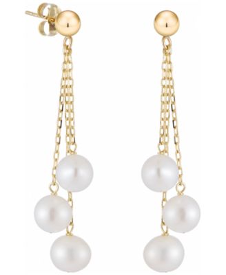 Belle de Mer Cultured Freshwater Pearl (6-7mm) Dangle Earrings in 10k Yellow Gold