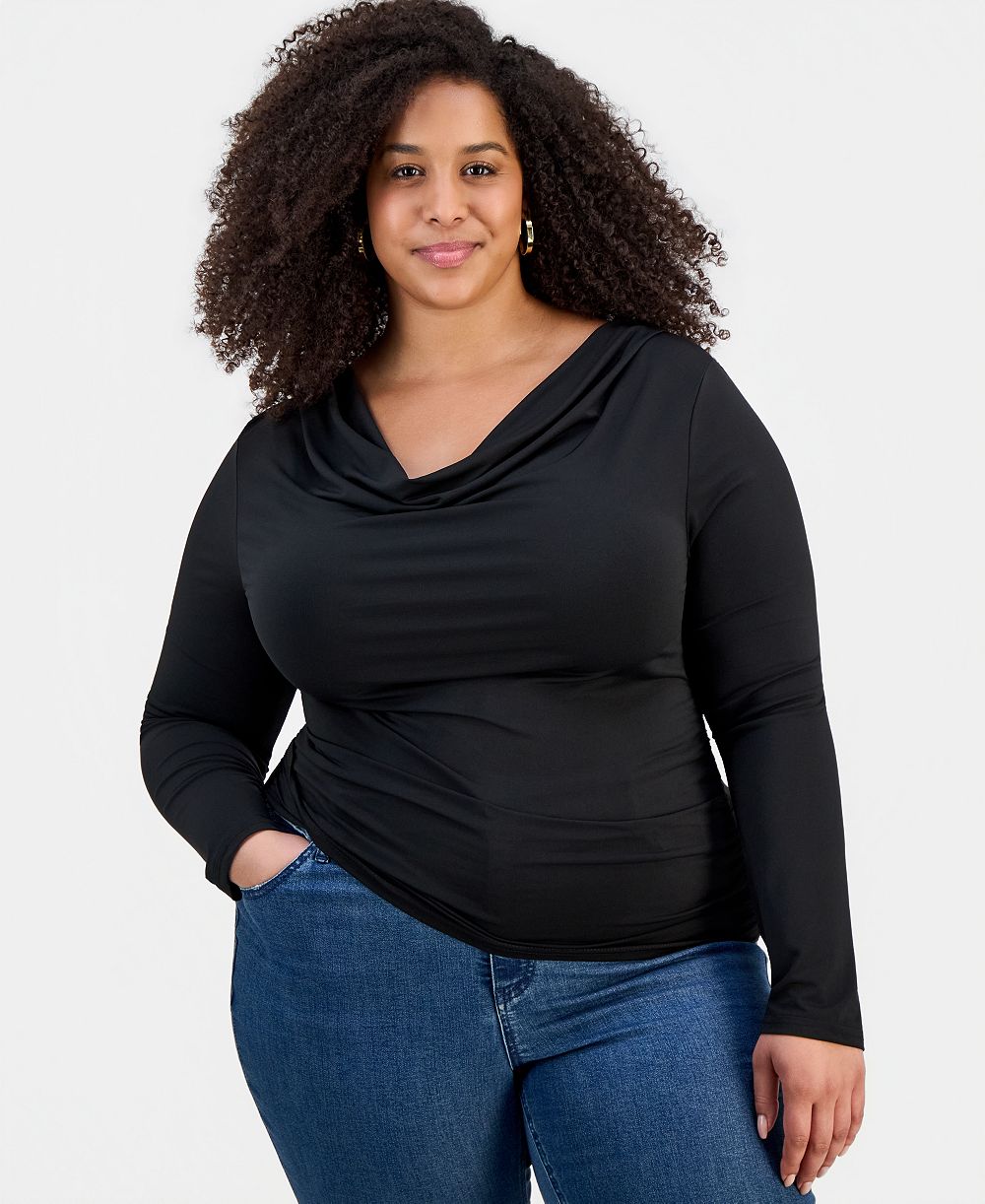 FULL CIRCLE TRENDS модный джерси топ Plus Size с воротником-стойкой