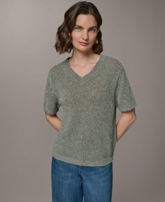 Donna Karan Weekend Женский свитер с коротким рукавом и V-образным вырезом