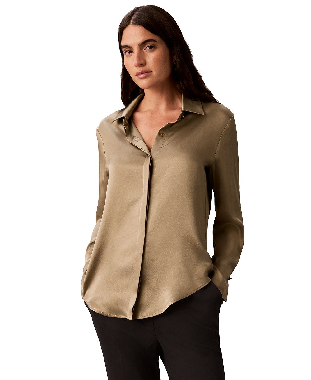 Calvin Klein Petite Long-Sleeve Collared Shirt