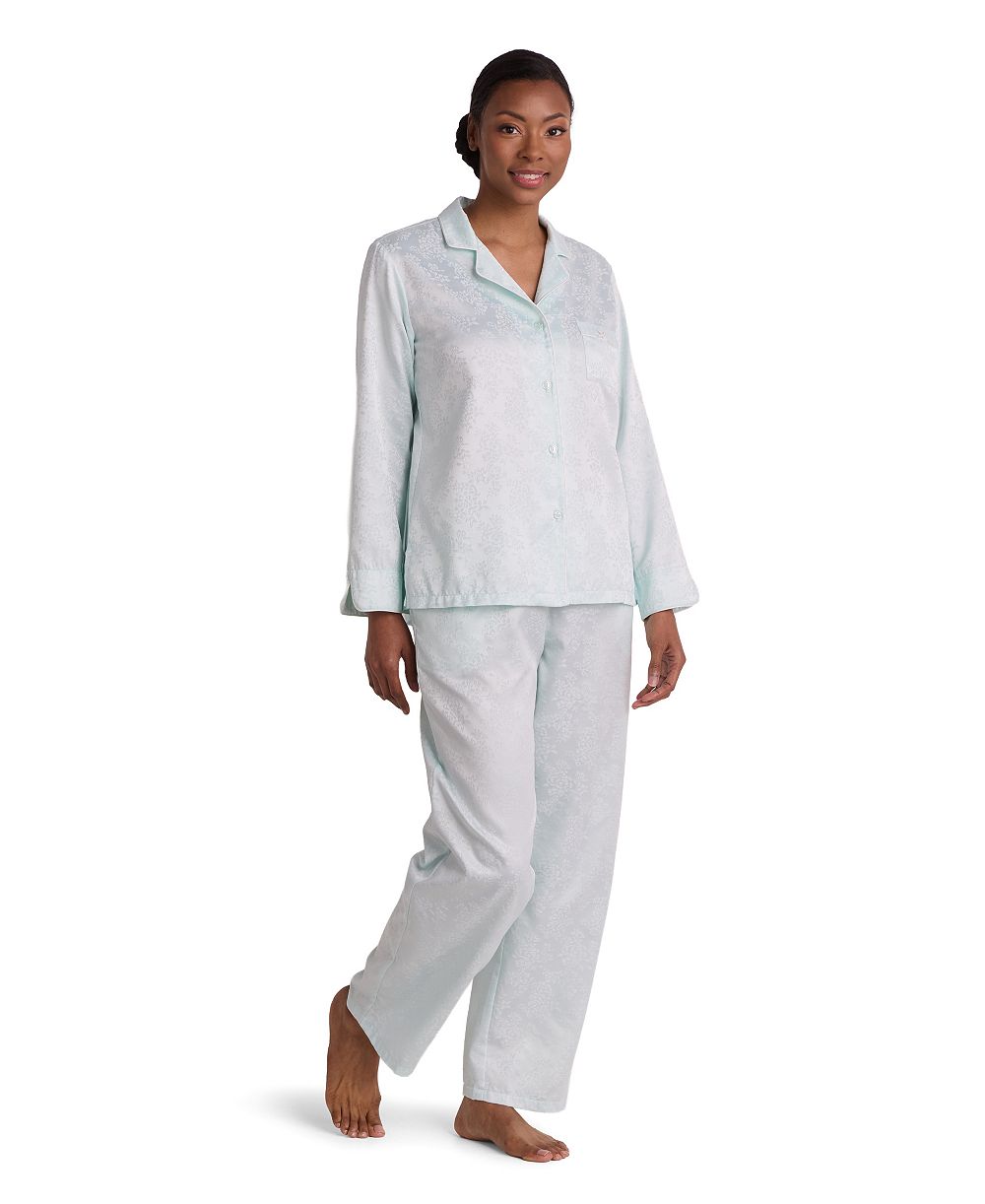 Miss Elaine Women's Brushed Back Satin Long-Sleeve Pajama Set