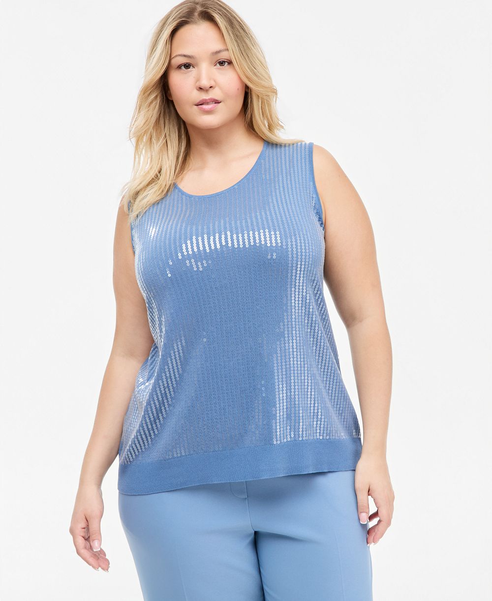Anne Klein Plus Size Scoop Neck Sequin Sleeveless Tank
