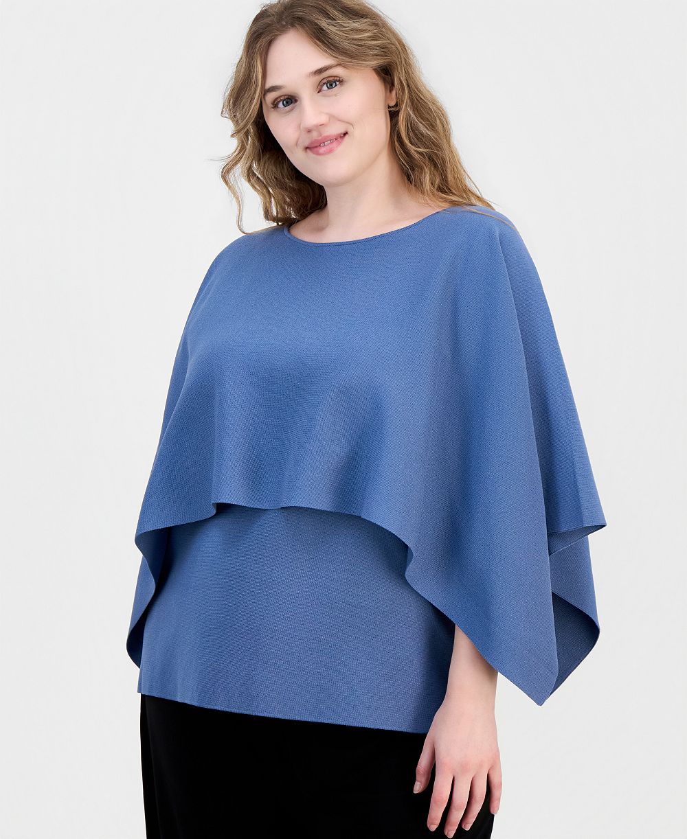 Anne Klein Plus Size Asymmetric Cape Knit Top